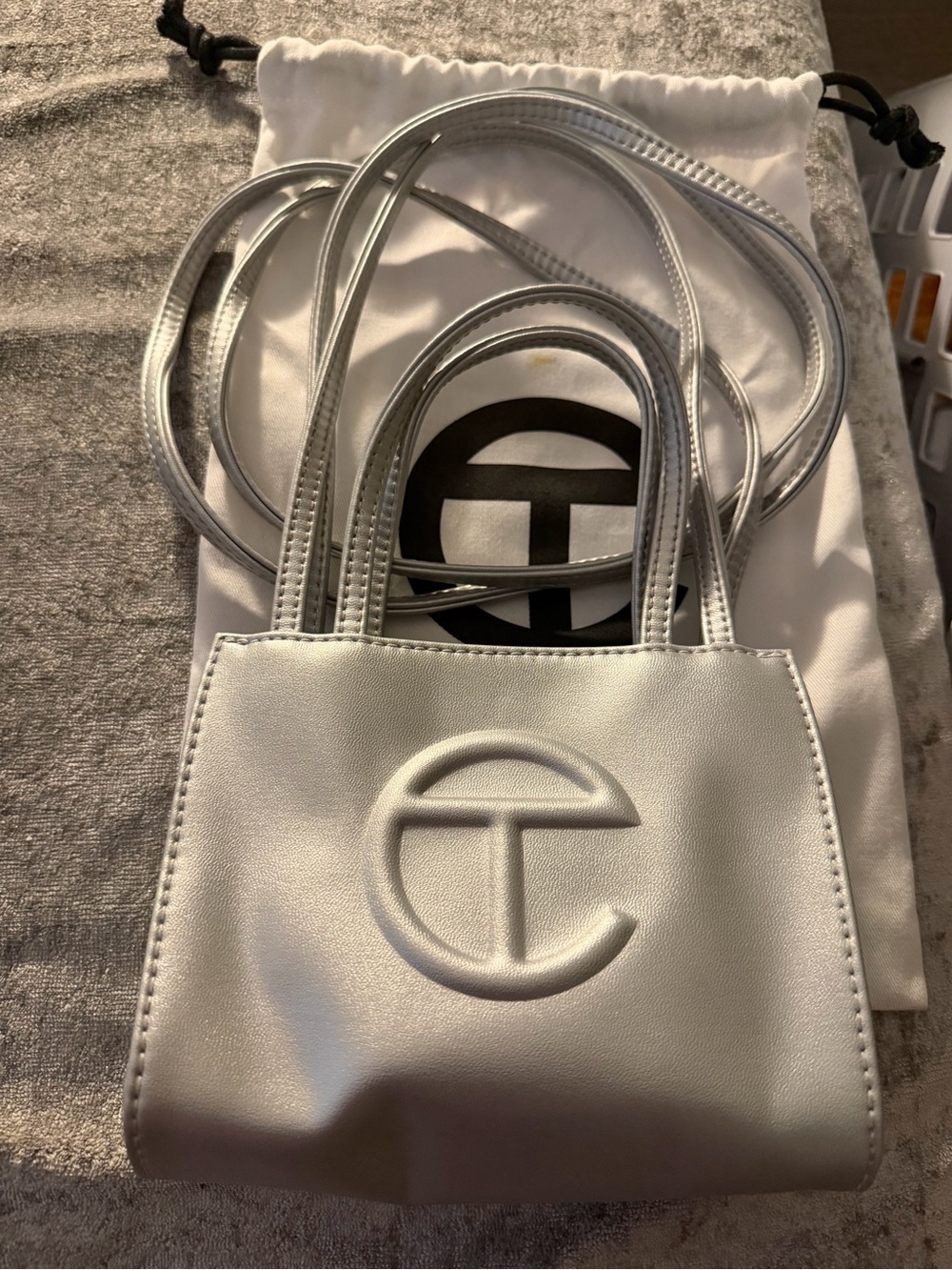 Metallic Silver Mini Tote with Raised Monogram - Picture 2 of 5